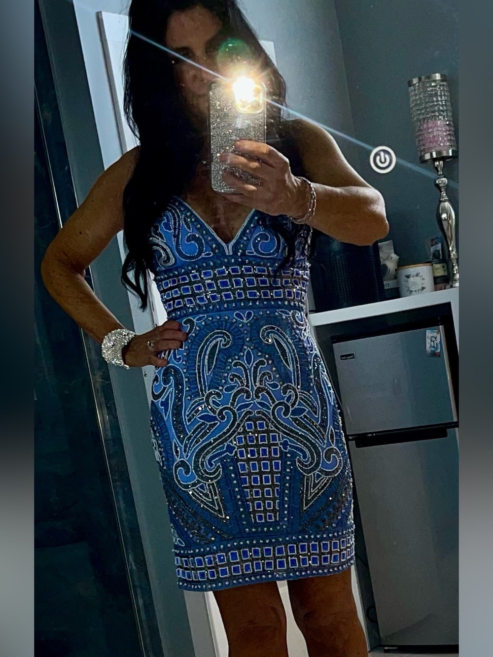 Jovani light blue heavily amazingly beadedEmbellished Lace-Up Back Evening Dress